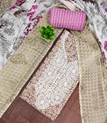 pink cotton blend embroidered unstitched dressmaterials 3 pair top bottom dupptaa