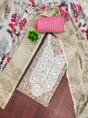 red cotton blend embroidered unstitched dressmaterials 3 pair top bottom dupptaa 1