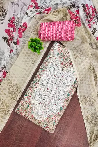 red cotton blend embroidered unstitched dressmaterials 3 pair top bottom dupptaa