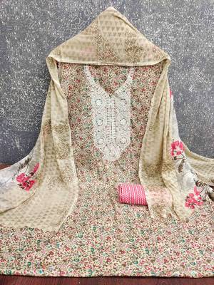 red cotton blend embroidered unstitched dressmaterials 3 pair top bottom dupptaa 2