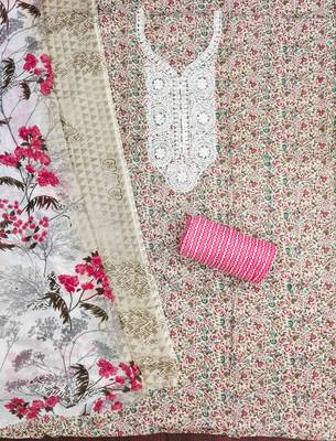 red cotton blend embroidered unstitched dressmaterials 3 pair top bottom dupptaa 3