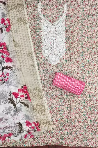 red cotton blend embroidered unstitched dressmaterials 3 pair top bottom dupptaa