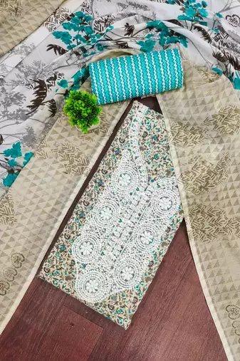 sky cotton blend embroidered unstitched dressmaterials 3 pair top bottom dupptaa