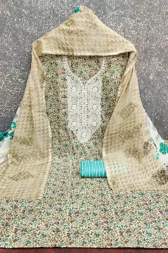sky cotton blend embroidered unstitched dressmaterials 3 pair top bottom dupptaa