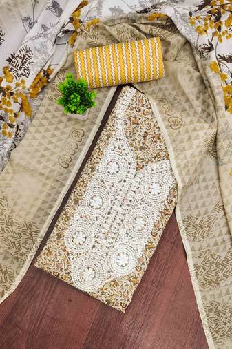 yellow cotton blend embroidered unstitched dressmaterials 3 pair top bottom dupptaa