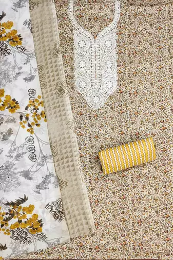 yellow cotton blend embroidered unstitched dressmaterials 3 pair top bottom dupptaa
