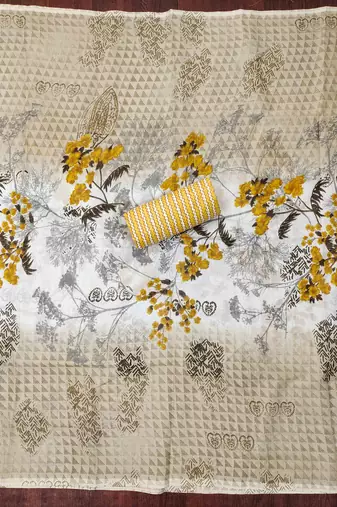 yellow cotton blend embroidered unstitched dressmaterials 3 pair top bottom dupptaa