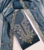 blue organza embroidered unstitched dressmaterials 3 pair top bottom dupptaa