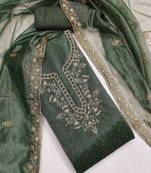 green organza embroidered unstitched dressmaterials 3 pair top bottom dupptaa