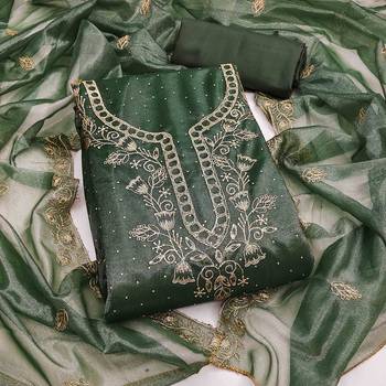green organza embroidered unstitched dressmaterials 3 pair top bottom dupptaa 2