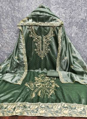 green organza embroidered unstitched dressmaterials 3 pair top bottom dupptaa 4