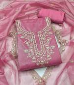pink organza embroidered unstitched dressmaterials 3 pair top bottom dupptaa