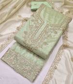 sea green organza embroidered unstitched dressmaterials 3 pair top bottom dupptaa
