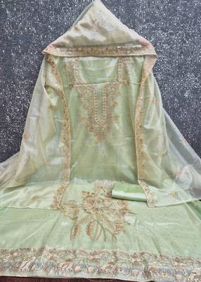 sea green organza embroidered unstitched dressmaterials 3 pair top bottom dupptaa 2