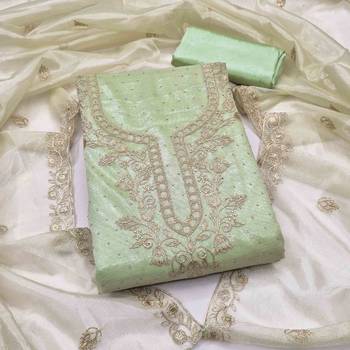 sea green organza embroidered unstitched dressmaterials 3 pair top bottom dupptaa 4