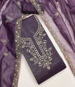 purple organza embroidered unstitched dressmaterials 3 pair top bottom dupptaa