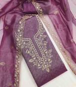 wine organza embroidered unstitched dressmaterials 3 pair top bottom dupptaa