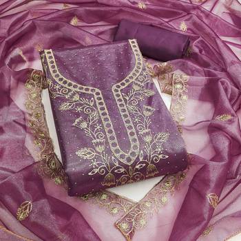 wine organza embroidered unstitched dressmaterials 3 pair top bottom dupptaa 2
