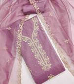 lavender organza embroidered unstitched dressmaterials 3 pair top bottom dupptaa