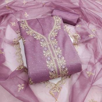 lavender organza embroidered unstitched dressmaterials 3 pair top bottom dupptaa 2