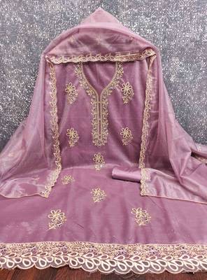 lavender organza embroidered unstitched dressmaterials 3 pair top bottom dupptaa 4