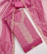 pink organza embroidered unstitched dressmaterials 3 pair top bottom dupptaa