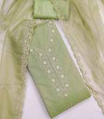 sea green organza embroidered unstitched dressmaterials 3 pair top bottom dupptaa