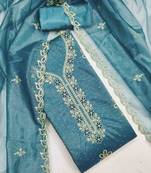 sky organza embroidered unstitched dressmaterials 3 pair top bottom dupptaa