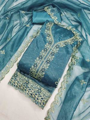 sky organza embroidered unstitched dressmaterials 3 pair top bottom dupptaa 3