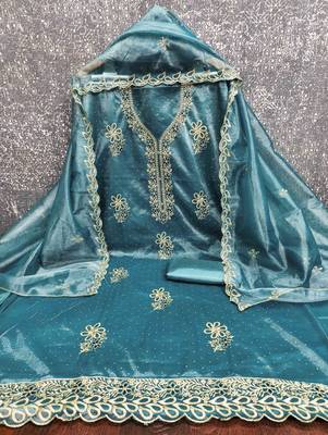 sky organza embroidered unstitched dressmaterials 3 pair top bottom dupptaa 4