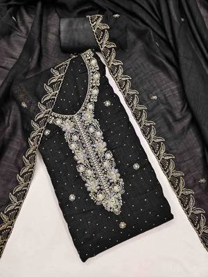 black silk blend embroidered unstitched dressmaterials 3 pair top bottom dupptaa 1