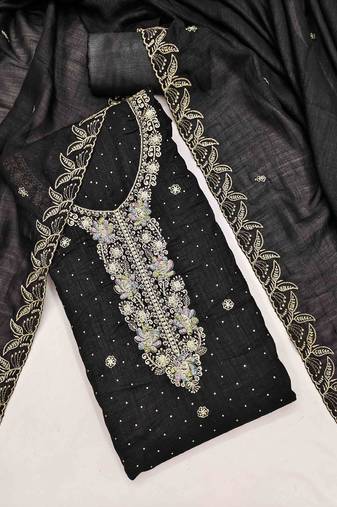 black silk blend embroidered unstitched dressmaterials 3 pair top bottom dupptaa
