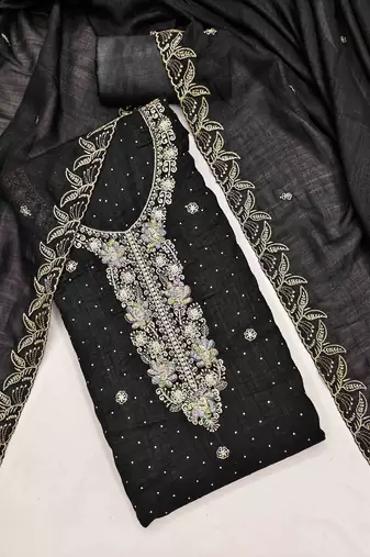 black silk blend embroidered unstitched dressmaterials 3 pair top bottom dupptaa