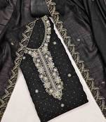 black silk blend embroidered unstitched dressmaterials 3 pair top bottom dupptaa