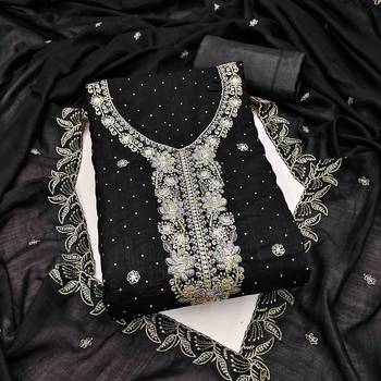 black silk blend embroidered unstitched dressmaterials 3 pair top bottom dupptaa 2