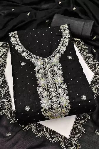 black silk blend embroidered unstitched dressmaterials 3 pair top bottom dupptaa