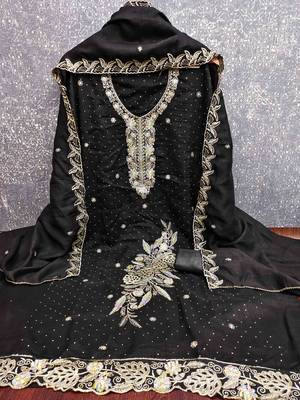 black silk blend embroidered unstitched dressmaterials 3 pair top bottom dupptaa 4