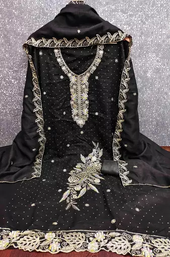 black silk blend embroidered unstitched dressmaterials 3 pair top bottom dupptaa
