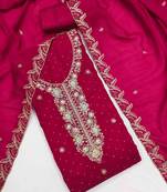 pink silk blend embroidered unstitched dressmaterials 3 pair top bottom dupptaa