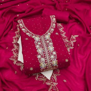 pink silk blend embroidered unstitched dressmaterials 3 pair top bottom dupptaa 2