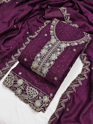 wine silk blend embroidered unstitched dressmaterials 3 pair top bottom dupptaa 3