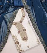 blue georgette embroidered unstitched dressmaterials 3 pair top bottom dupptaa