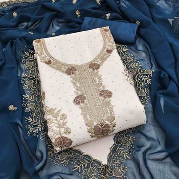 blue georgette embroidered unstitched dressmaterials 3 pair top bottom dupptaa 2