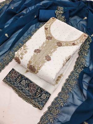 blue georgette embroidered unstitched dressmaterials 3 pair top bottom dupptaa 3