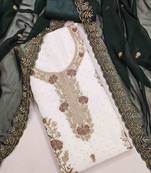 green georgette embroidered unstitched dressmaterials 3 pair top bottom dupptaa