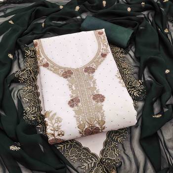 green georgette embroidered unstitched dressmaterials 3 pair top bottom dupptaa 2