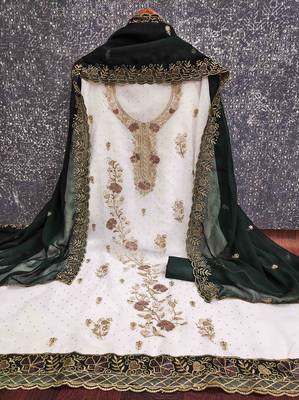 green georgette embroidered unstitched dressmaterials 3 pair top bottom dupptaa 4