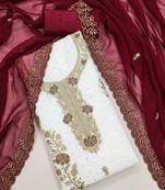 maroon georgette embroidered unstitched dressmaterials 3 pair top bottom dupptaa