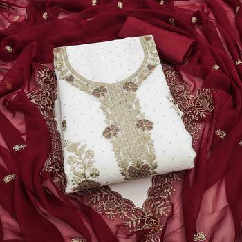 maroon georgette embroidered unstitched dressmaterials 3 pair top bottom dupptaa 2