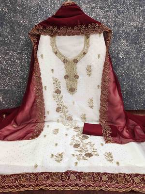 maroon georgette embroidered unstitched dressmaterials 3 pair top bottom dupptaa 4